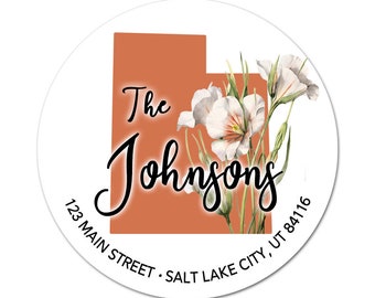 Utah Address Labels, UT State Flower, Sego Lily, Return Address, Personalized Sticker, Envelope Seal, Weddings, New Home, Client Gift