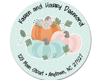Fall Address Labels, Pumpkin Trio, Personalized Sticker, Envelope Seal, Client Appreciation, Packaging, Shop Labels, Weddings, Favors, Gifts