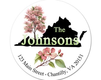Virginia Address Labels, VA State Flower, Dogwood, Return Address, Personalized Sticker, Envelope Seal, Weddings, New Home, Client Gift