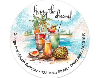 Personalized Address Labels / Living the Dream Summer Drinks at Beach / Return Address Label / Envelope Seals / Wedding Labels / Thank You