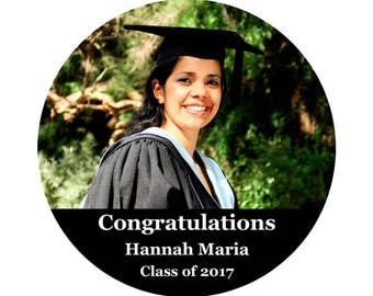 Graduation Photo Labels Class of 2017 Custom Personalized - 100 GLOSSY Round Stickers