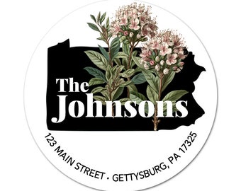 Pennsylvania Address Labels, PA State Flower, Mountain Laurel, Return Address, Personalized Stickers, Envelope Seal, Weddings, New Home