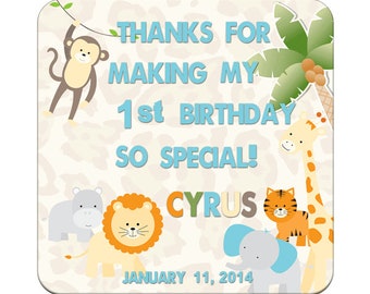 Personalized Happy Birthday Labels 1st Birthday Jungle Animals Square Glossy Labels -  Children Party Favors, Kids Special Events