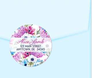 Personalized Address Labels / Flower Stickers / Anemones Lilacs Labels / Return Address Label / Envelope Seals / Wedding Labels / Thank You