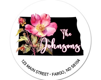 North Dakota Address Labels, ND State Flower, Wild Prairie Rose, Return Address, Personalized Stickers, Envelope Seal, Weddings, New Home