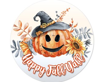 Halloween Label, Pumpkin with Witches Hat, Happy Fall Y'All, Personalized Sticker, Envelope Seal, Thank You, Client Appreciation, Packaging