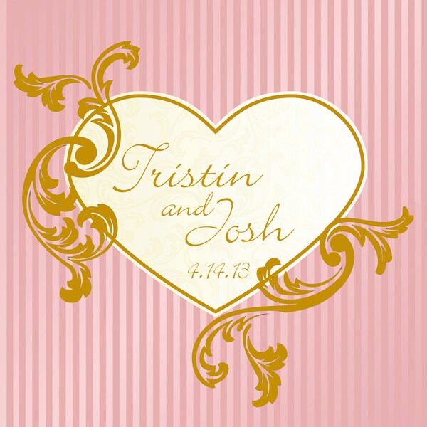 Personalized Heart Stripes and Flourishes Wedding Square Designer Glossy Labels