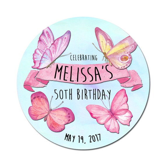 Etiquetas personalizadas de cumpleaños personalizada con mariposas rosa  acuarela redondo brillante Favor para cumpleaños o cualquier ocasión -   España
