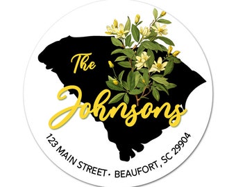 South Carolina Address Labels, SC State Flower, Yellow Jasmine, Return Address, Personalized Stickers, Envelope Seal, Weddings, New Home