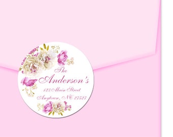 Personalized Address Labels / Pink Gold Flowers / Custom Labels / Envelope Seals / Spring Floral / Favor Labels / Thank You Labels / Wedding