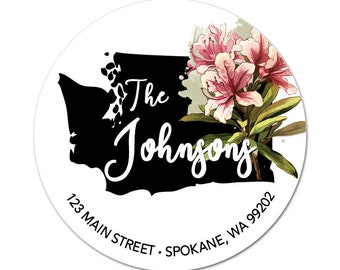 Washington Address Labels, WA State Flower, Rhododendron, Return Address, Personalized Sticker, Envelope Seal, Weddings, New Home