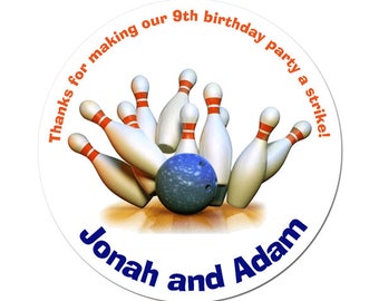 Custom Bowling Birthday Labels Personalized Round Glossy Favor Stickers For Birthdays or Any Occasion