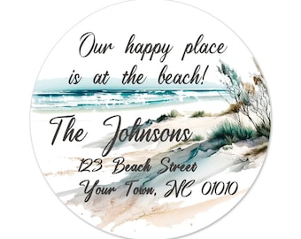 Personalized Address Labels / Our Happy Place is at the Beach Stickers / Return Address Label / Envelope Seals / Wedding Labels / Thank You