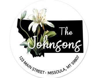 Montana Address Labels, MT State Flower, Bitterroot, Return Address, Personalized Stickers, Envelope Seals, Wedding Labels, New Home