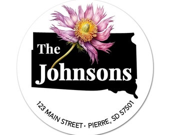 South DakotaAddress Labels, SD State Flower, American Pasque, Return Address, Personalized Stickers, Envelope Seal, Weddings, New Home