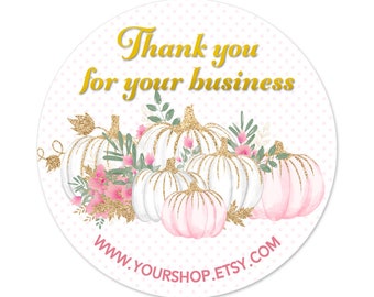 Pink Pumpkins, Thankful For Your Business, Personalized Sticker, Envelope Seal, Client Appreciation, Packaging, Shop Labels