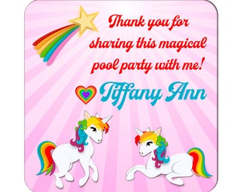 Personalized Happy Birthday Stickers Rainbow Unicorns Square Glossy Labels -  Children Party Favors, Kids Special Events, Girl Birthday