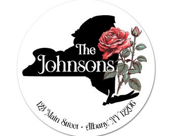 New York Address Labels, NY State Flower, Rose, Roses, Return Address, Personalized Stickers, Envelope Seal, Wedding Labels, New Home