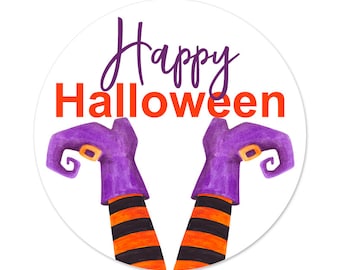 Happy Halloween Label, Witches Feet and Legs, Personalized Sticker, Envelope Seal, Thank You, Client Appreciation, Packaging