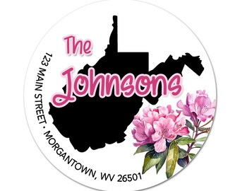 West Virginia Address Labels, WV State Flower, Rhododendron, Return Address, Personalized Sticker, Envelope Seal, Weddings, New Home