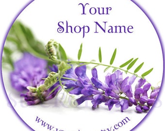 Purple Lavender Flowers - 100 GLOSSY Round Product Label Stickers