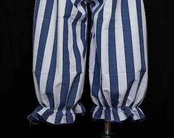 Navy and White Stripe Long Bloomers with Lace trim