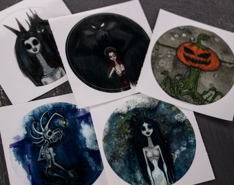 Creepy Art Sticker Pack - 5 Round Stickers