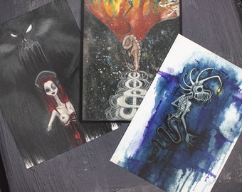 Watercolor - Grunge Couture Postcard - Individual or Set of 3