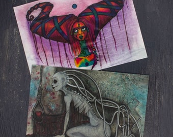 Watercolor - Grunge Couture Postcard - Individual or Set of 2