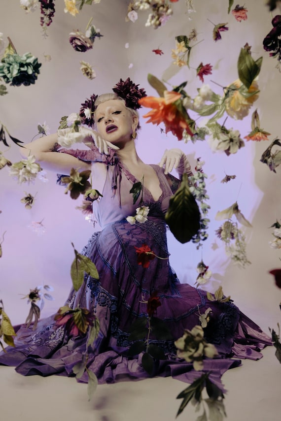 Shades of Violet Floral Garden Party Dress