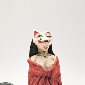 Handmade Ceramic Kitsune Sculpture: Tea Pet Gong Fu Cha Decor
