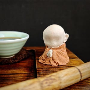 Handmade Ceramic Praying Monk Miniature: Gongfu Tea Pet, Shelf Decor