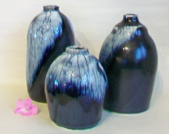 Sale - was 124.00 -- Vases --  Set of 3 - Slate, Cream - 3 Fire