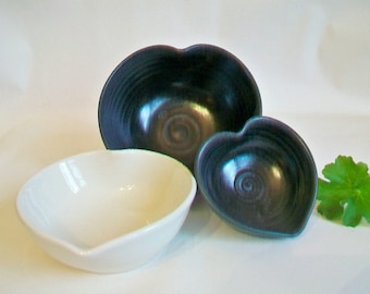 Nesting Heart Bowls -Black and White - Set of 3, Handmade - Ready to Ship- Actual Set