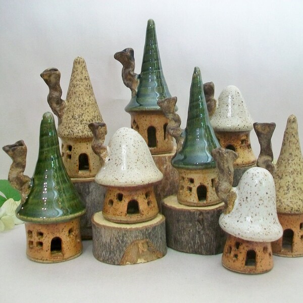 Fairy Houses - Garden Fairy Houses  - Set of 3 Houses  - Handmade on Potters Wheel -- An Assortment of Houses Ready to Ship Now