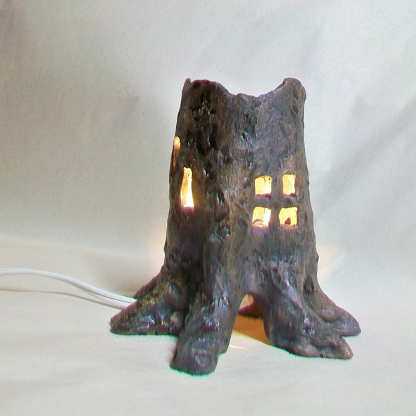 Tree Stump Fairy House / Night Light - Handmade on the Potters Wheel - Each One a One of a Kind