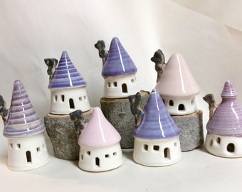 Garden Fairy Houses - Purple and Pink -Houses -Handmade on the Pottery Wheel -You Choose - ready to ship -also in production