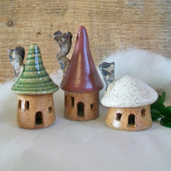 Fairy Houses - Set of 3 - Handmade, Wheel Thrown