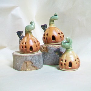 Small Pumpkin Fairy Houses Handmade, Wheel Thrown Small and Smaller Actual Pumpkin Houses Ready to Ship Listing for 1 House image 1