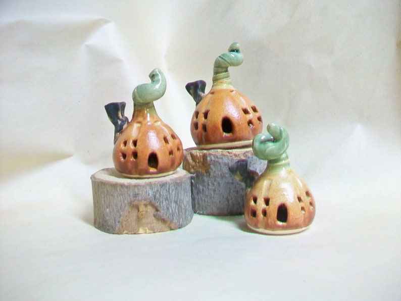 Small Pumpkin Fairy Houses Handmade, Wheel Thrown Small and Smaller Actual Pumpkin Houses Ready to Ship Listing for 1 House image 1