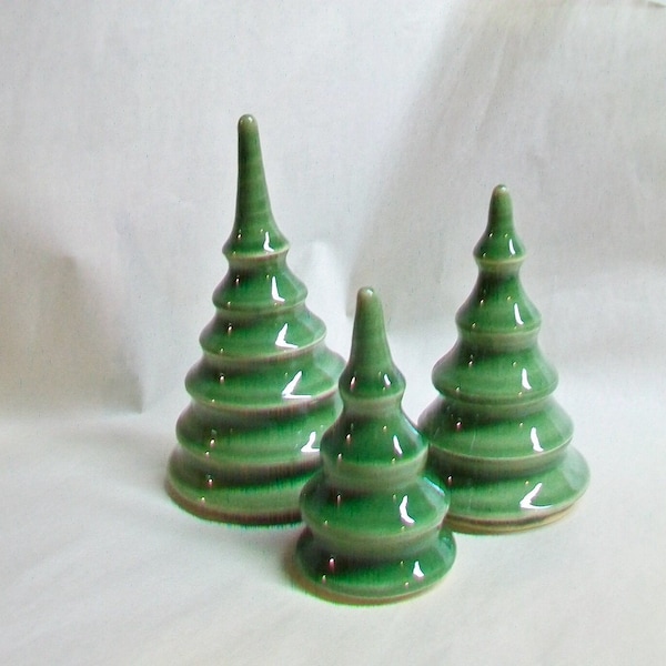 Set of 3 Christmas Trees -  6,  4.75and 3.5 inch - Handmade, Wheel Thrown - Holiday Decoration Actual - Ready to Ship