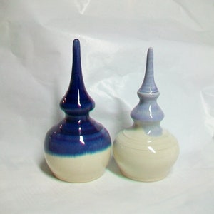 Garden Finials - Set of 2- Deep Blue, Lavender and White - Handmade on the Wheel - Each is a One of a Kind