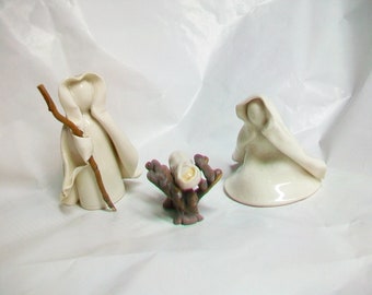 Smaller Nativity Set - 3pc Plus Manger - Translucent White - Wheel Thrown, Hand Sculpted Porcelain - OOAK - Smaller Set -Ready to ship