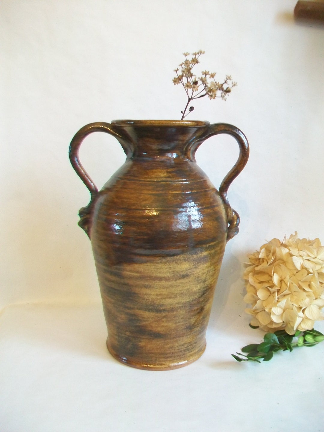 Urn Mottled Chocolate Brown Glaze Etsy