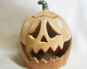 Jackolantern - Spooky--Toothy - Halloween Pumpkin Candle Holder, Luminary -Handmade - Wheel-thrown - Clay - Ceramic - Ready to Ship