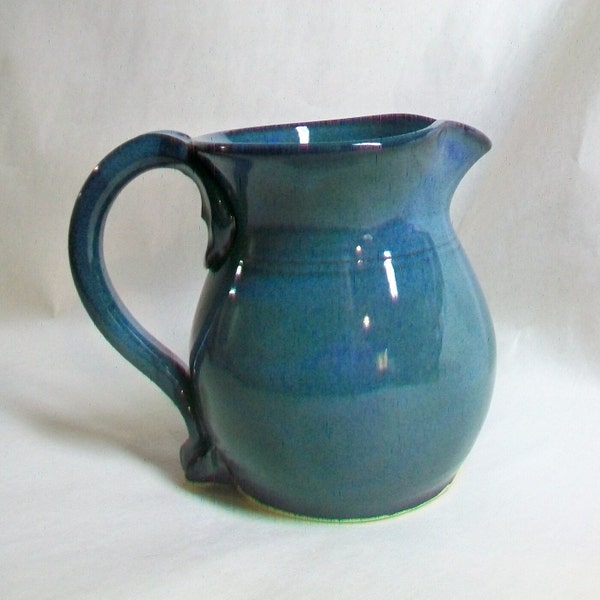 Blue/Green Stoneware Pitcher -  Handmade on the Potters Wheel - Milk, Cream, Syrup Pitcher -- Flower Vase -- Ready to Ship