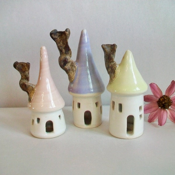 Fairy Houses -Set of 3- Pastel Colors