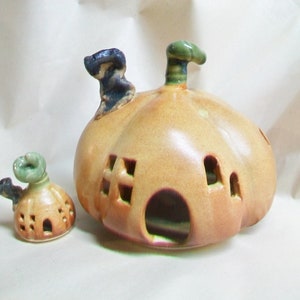 Small Pumpkin Fairy Houses Handmade, Wheel Thrown Small and Smaller Actual Pumpkin Houses Ready to Ship Listing for 1 House image 2