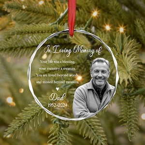 Custom Photo Memorial Ornament, Dad Remembrance Christmas Ornament, Memorial Day Glass Ornament, Mom Loss Ornament, Loss of Father Gift