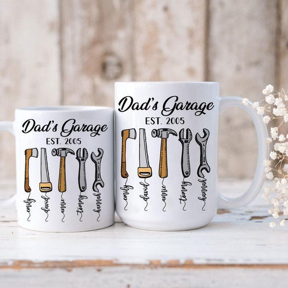 Personalized Dad Mug, Custom Dad Tool Mug With Kid Names, Fathers